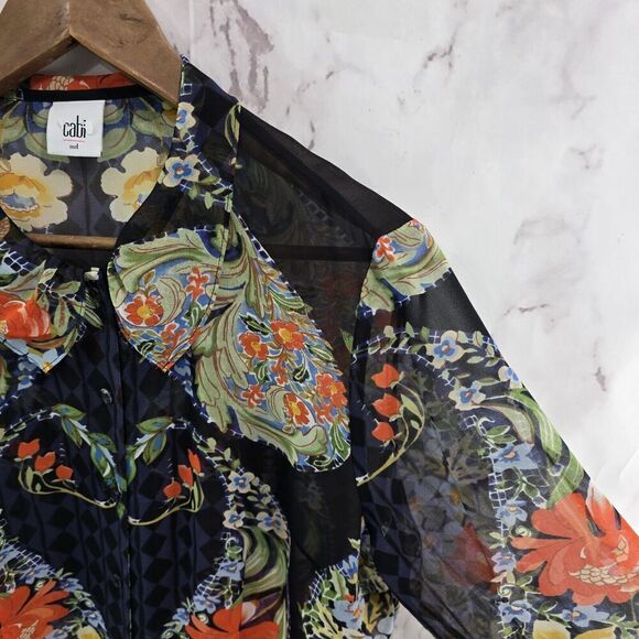 CAbi Shirt Womens Medium Blouse Amour Button Up Peter Pan Collar Floral 3072 - Picture 10 of 11